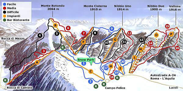 Campo Felice-Rocca di Cambio Piste / Trail Map