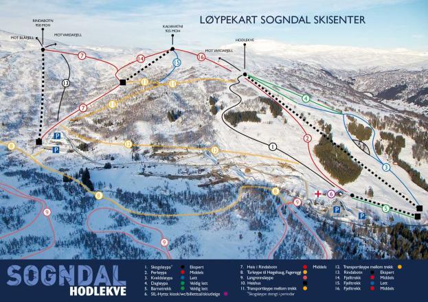 Hodlekve Skisenter Piste / Trail Map