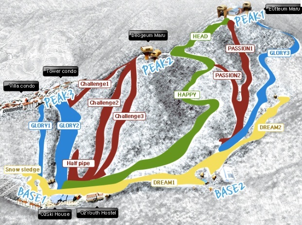 O2 Ski Resort Piste / Trail Map