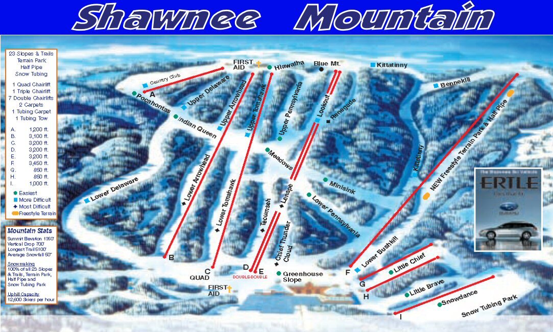Shawnee Mountain Ski Area Piste / Trail Map