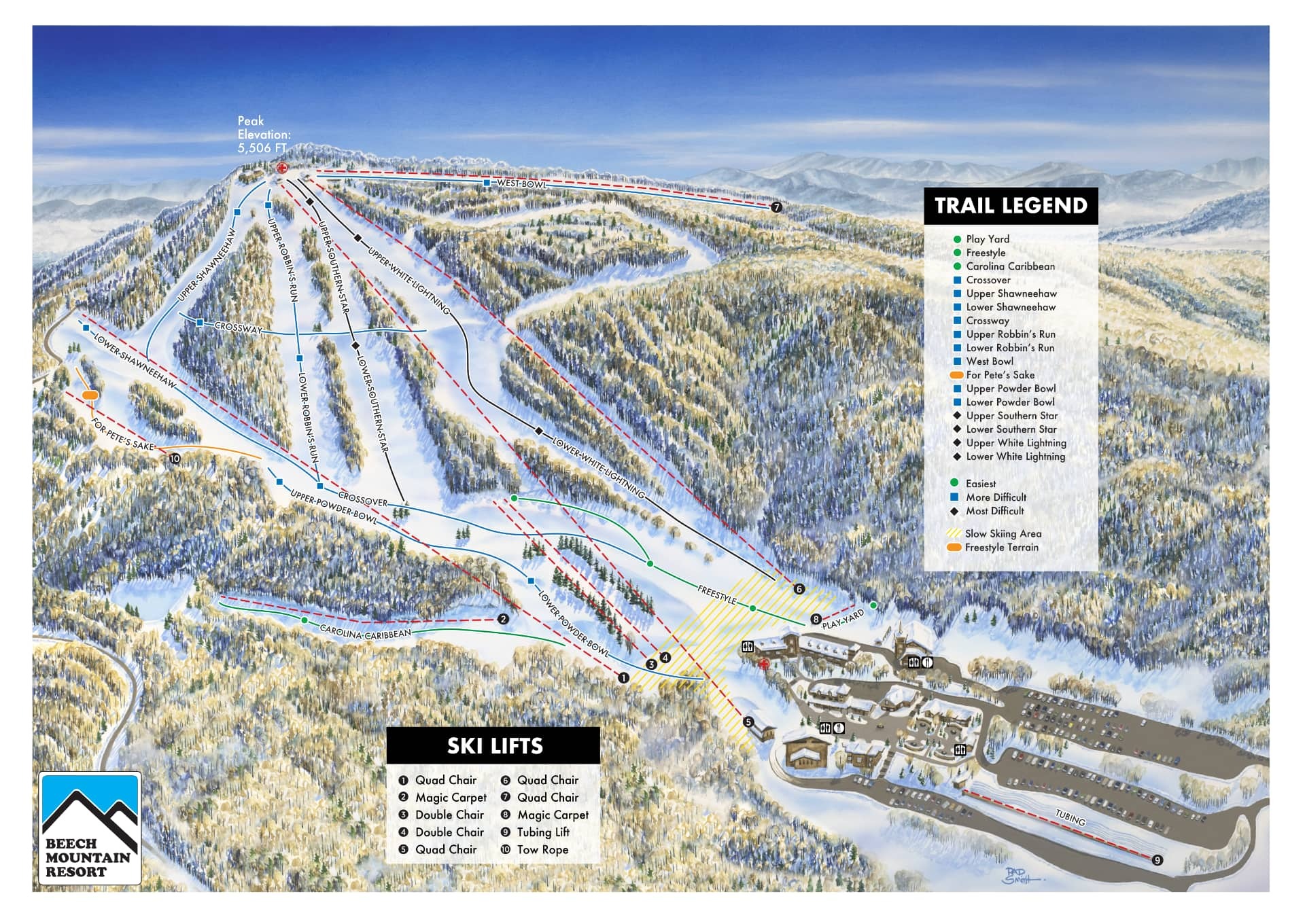 Ski Beech Mountain Resort Piste / Trail Map