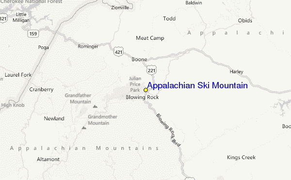 Appalachian Ski Mountain Location Map