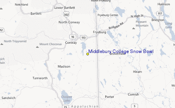Middlebury College Snow Bowl Location Map