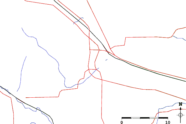 Roads and rivers close to Christmas Mountain