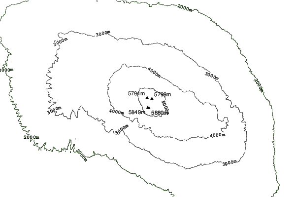 Mount Kilimanjaro neighbourhood contours