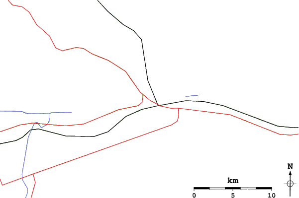Roads and rivers close to Antoine Mountain