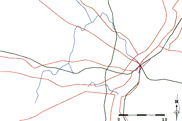 Roads and rivers close to New Hermon Mountain